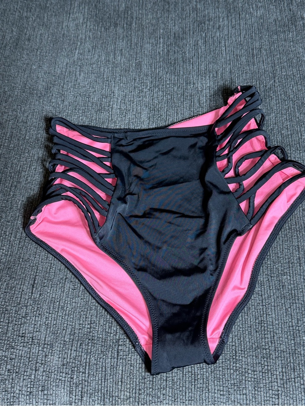 PINK Victoria's Secret Black & Pink High-Waist Strappy Bikini Bottoms